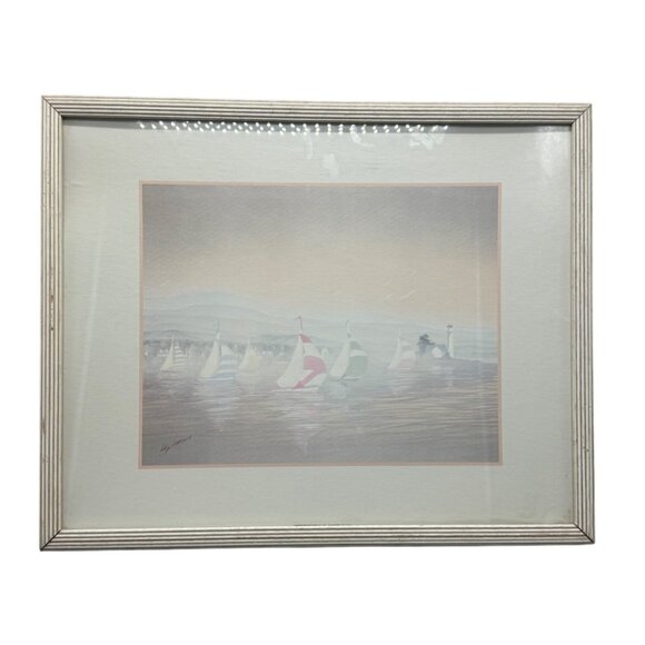 Signed Sailboat Artwork By Nigel Hemming In White Wood Frame glass water READ - Picture 1 of 12
